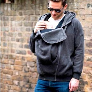 Seraphine Men’s Zip Up Gray Hoodie with Zip Off Pouch for Baby Carrrier